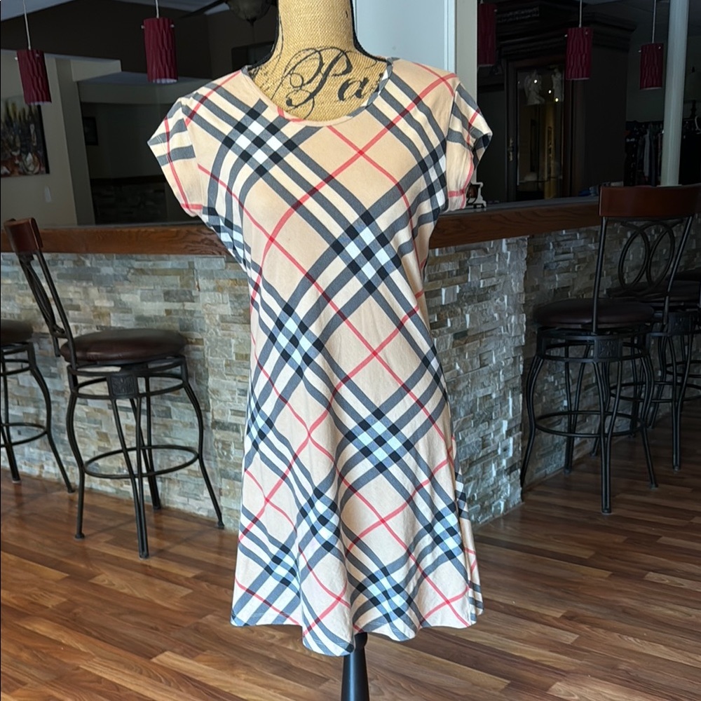 Burberry Beige and Red Plaid Dress